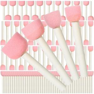 Harloon 100 Pcs 4 Assorted Sizes Round Sponge Paint Brush for Craft Painting Sponge Paint Tools for Kids Art, Pink