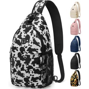 Crossbody Bags for Women Men Trendy Sling Bag Backpack Casual Chest Bag with Convertible Shoulder Strap (Medium, Cowprint)