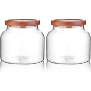 Labina Glass Storage Container Airtight Food Jars Kitchen Canister with Wood Lids, 47 Oz Wide Mouth Pantry Organization Glass Jar for Flour, Sugar, Cookie, Spagetti, Nuts and Candy (2 Pack)