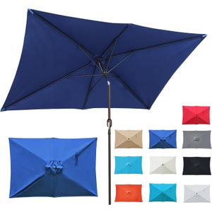 Blissun 10' Rectangular Patio Umbrella Outdoor Market Table Umbrella with Push Button Tilt and Crank (Navy Blue)