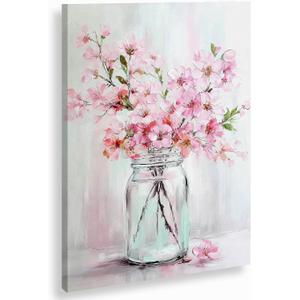 Azartslr Pink Flower Canvas Wall Art, Farmhouse Rustic Floral Art Prints For Living Room, Vintage Bathroom Botancial Painting Poster, Plants Picture Kitchen Bedroom Decoration, 24"L x 16"W