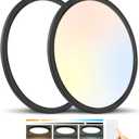 3200LM Flush Mount Ceiling Light Fixtures Black 12Inch, Dimmable LED Ceiling Lights for Bedroom, CCT Adjustable 3000K 4500K 6000K, Bright Low Profile Flat Ceiling Lights for Kitchen Bathroom, 2 Packs