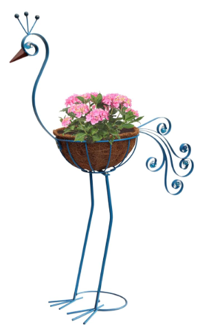 COOZZYHOUR Metal Peacock Planter with Fiber Basket Garden Bird Planters for Outdoor Indoor Lawn,Yard,Porch,Patio, Garden Decorations
