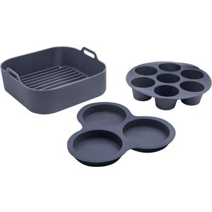 Gourmia Air Fryer Accessories Set - 3 Piece Silicone, Liner, Egg Bite Cooker, 7-Hole Cupcake Mold, BPA-Free, Nonstick, Heat Resistant 445F, Dishwasher Safe, Food Grade