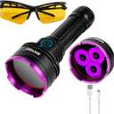 365nm Rechargeable UV Flashlight with Filter Lens, 30W Powerful Black Light, Ultraviolet UV Led Torch for Air Conditioner Leak Detection/Pet Urine Detection/Rocks Scorpion Hunting/Camping