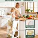 Toddler Standing Stool with Sliding Door, 3-Height Adjustable Kitchen Step Stool for Kids, Sturdy Wooden Learning Tower with Non-Slip Feet, Ages 18 Months6 Years, White