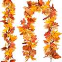 DearHouse 2 Pack Fall Garland Maple Leaf, 5.9Ft/Piece Hanging Vine Garland Artificial Autumn Foliage Garland Thanksgiving Decor for Home Wedding Fireplace Party Christmas (Yellow)