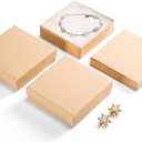 MESHA Jewelry Boxes Bulk 96PC, Matte Cardboard Gift Boxes, Cotton Filled Box with Lids, Brown 3.5x3.5x1 Inch, Bulk Square Small Kraft Gift Boxes