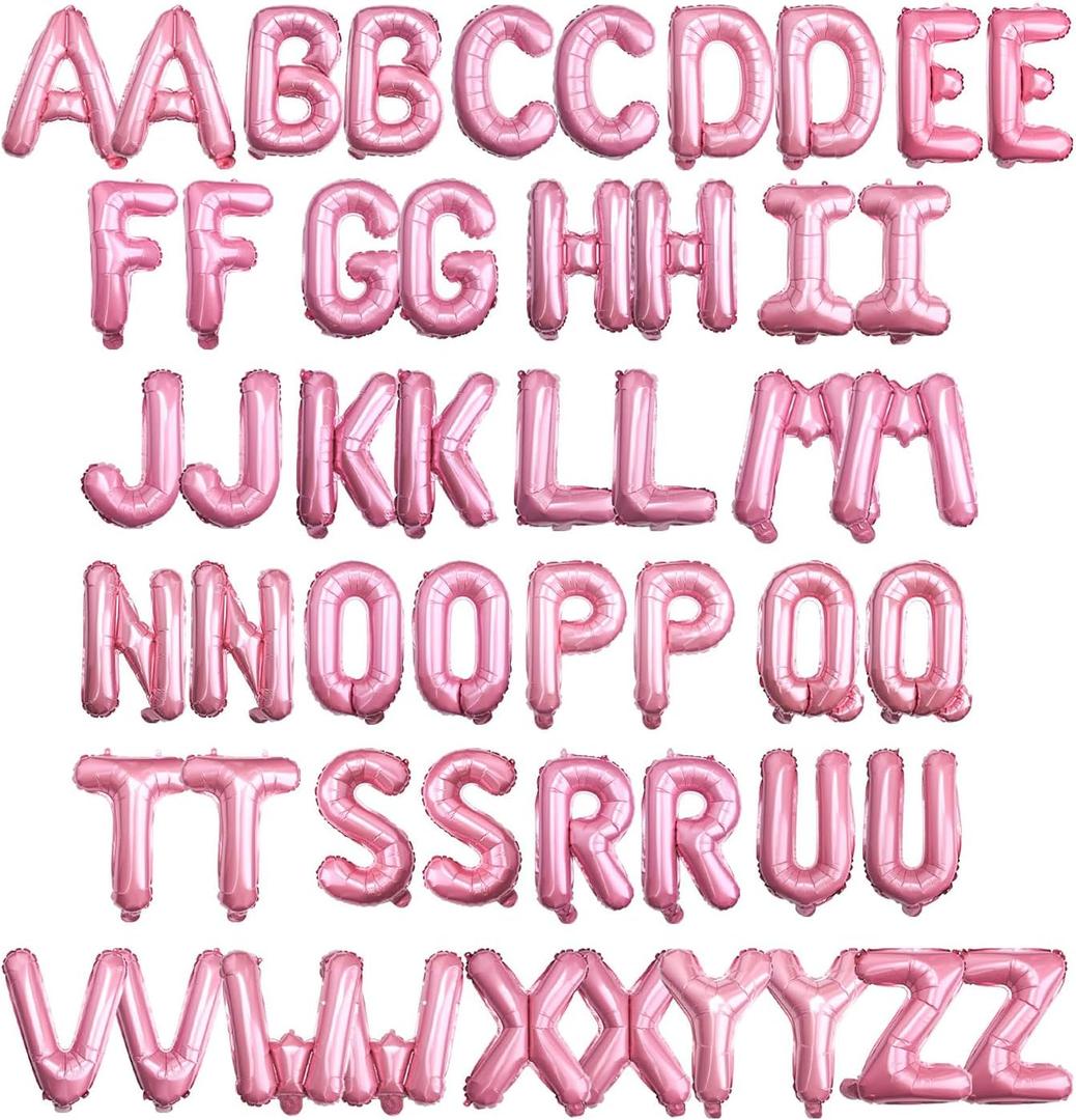 52 PCS 16" Foil Pink Letter Balloons 2 Sets of A-Z, Mylar Aluminum Hanging Alphabet for Girls Graduation New Year eve Birthday Party Valentine's day Decorations (2 sets of A-Z (52 pcs), Pink)