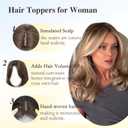 Synthetic Hair Topper with Bangs 14 Inch Hair Toppers for Women 5.5" x 5" hand Tied Forehead Hairline 360 3D Cover Wispy Synthetic hair toppers for thinning hair in Blunt Wispy Bangs