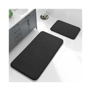 Yimobra Large Bath Mat Set 2 Piece- Super Soft Absorbent Quick Dry Memory Foam Bathroom Rugs, Machine Washable Non Slip Floor Carpet for Tub Shower & Double Vanity (17x24 & 44x24, Black)