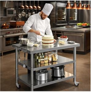 Stainless Steel Prep and Work Table with Wheels, Multi-Size Heavy-Duty Metal Commercial Kitchen Commercial Workbench,Suitable for Restaurants, Homes,Outdoor and Hotels (40" Lx24 Wx34 H)