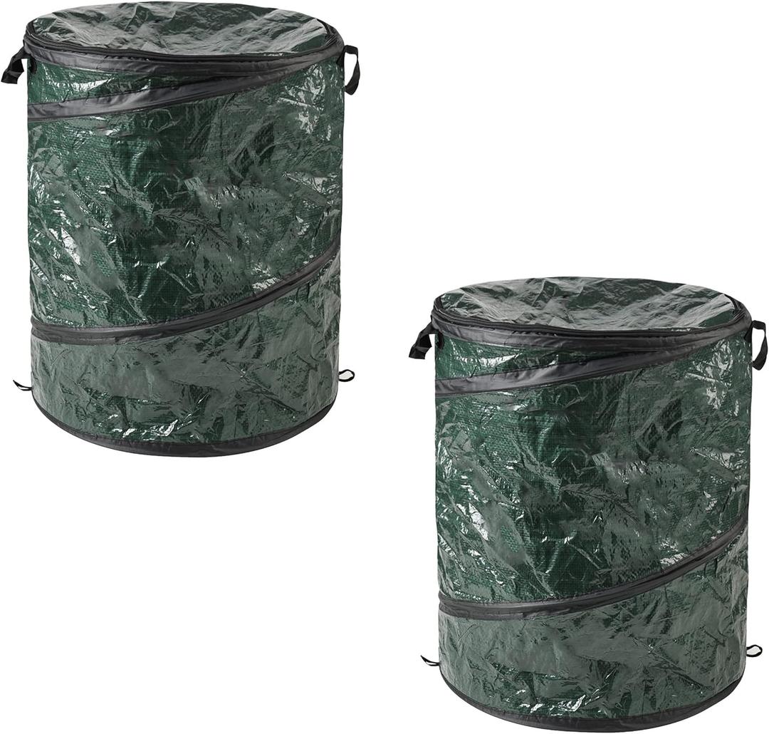 29.5-Gallon Pop up Outdoor Garbage Can Set - Set of 2 Collapsible Trash Cans for Parties, Yard Waste, or Laundry - Camping Accessories by Wakeman