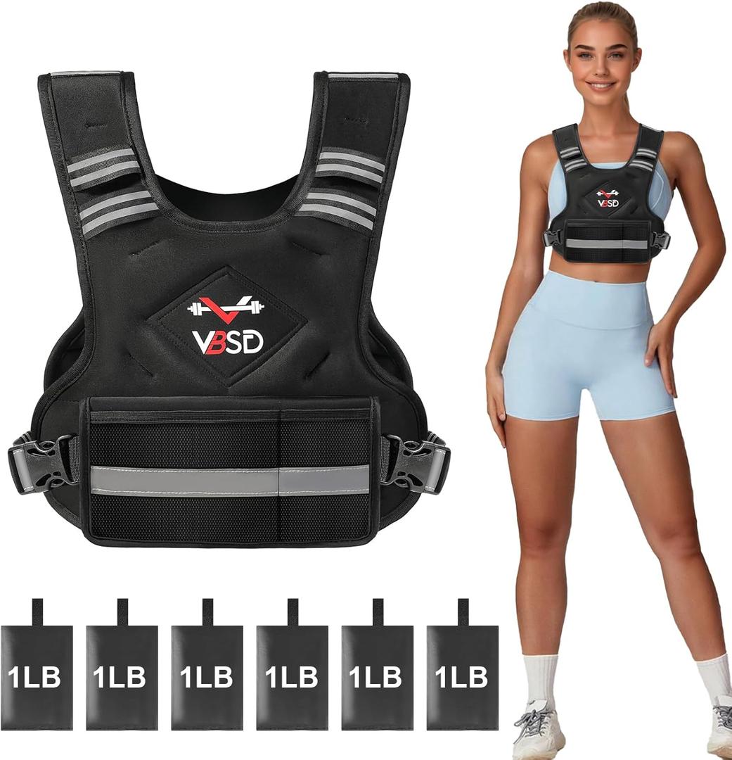 Adjustable Weighted Vest for Men Women, 4-10lb/11-20lb/20-32lb Vest with 6 Ironsand Weights, Body Weight Vest with Reflective Strip for Running, Walking, Strength Training, Workouts (Black)