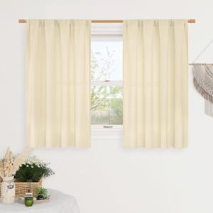 LAMIT Beige Linen Curtains for Small Windows, 45 Inches Long 2 Panels Light Filtering Panels Rod Pocket Neutral Privacy Window Drapes for Living Room/Bedroom, 42 x 45 Inch