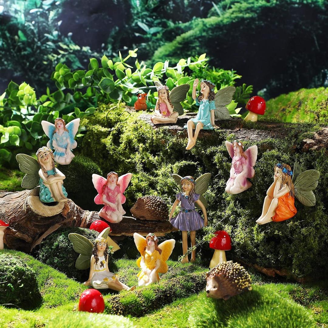 Roowest 16 Pcs Garden Accessories Miniatures Fairies Kit Christmas Resin Hedgehogs Cute Tiny Mushroom Miniature Figurines Mini Garden Micro Landscape Ornaments for Lawn Yard Home Decorations