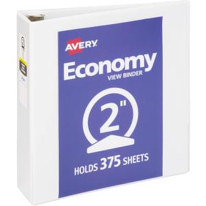 Avery Standard View 3 Ring Binder, 2" Round Rings, 375-Sheet Capacity, 2.8 Inch Wide Spine, 1 White Binder, Ideal for Lightweight Organization and Occasional Referencing (05731)