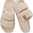 EverFoams Womens Fuzzy Open-toe Slippers Soft Comfy Memory Foam Indoor House Shoes Vintage Khaki, 7-8 US