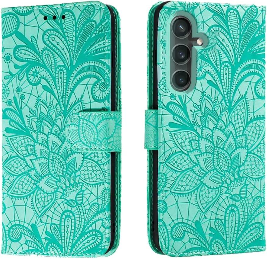 for Samsung Galaxy A25 Embossing Wallet Case Kickstand Magnetic Flip Cover Credit Cards Slot with Stand for PU Leather Shockproof Flip Magnetic Case for Samsung A25 (Green)