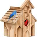 NATUREYLWL Church-Shaped Wooden Birdhouses, Cross Design Bird Houses for Outside, Hanging Birdhouse for Bluebird, Robin, Cardinal, Sparrow, and Finch, Bird Nesting Box for Outdoor Garden Decoration