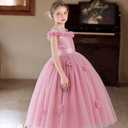 Flower Girls Formal Tulle Dress Princess Pageant Birthday Party Wedding Bridesmaid Ball Gown Long Dance Dresses (Pink), 7-8Yeasrs