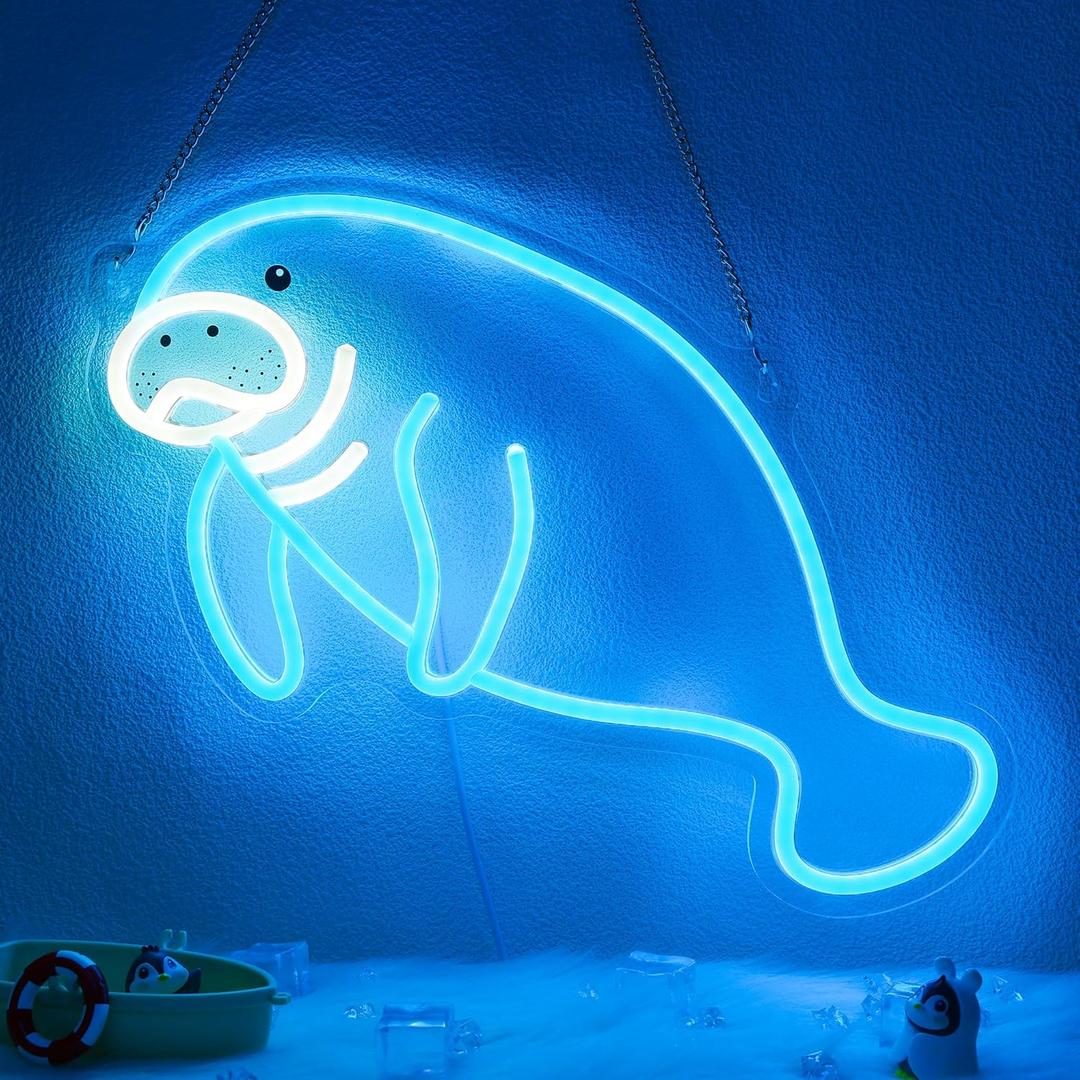 CoolGift Mart Manatee Neon Sign, Dimmable Wall Decor Light. Birthday Party Decorations for Home, Patio, Garden, Bars, Restaurants, Hotels, Stores, Clubs, Gift for Friends Family and Kids