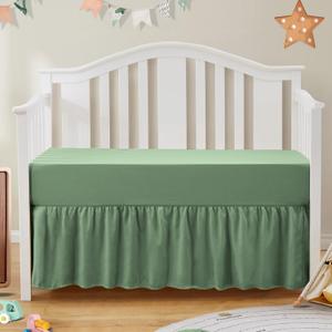 SiinvdaBZX 2-Piece Set Ruffled Crib Skirt & Soft Microfiber Fitted Crib Sheet, 52"x28" + Adjustable Elastic 14" Drop, Fit for Baby Standard Crib & Nursery Toddler Bedding (Sage Green)