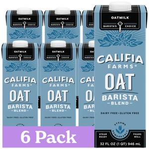 Califia Farms - Oat Barista Blend Oat Milk, 32 Oz (Pack of 6), Shelf Stable, Dairy Free, Plant Based, Vegan, Gluten Free, Non GMO, High Calcium, Milk Frother, Creamer, Oatmilk (BB: September 19, 2025)