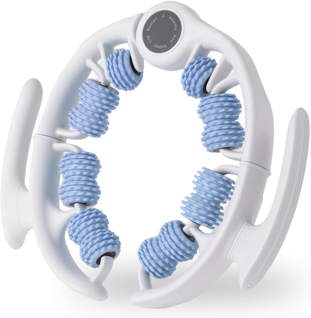 Cellulite Massage Tool Lymphatic Drainage Massager for Thighs & Legs & Buttocks, Anti Cellulite Roller with Detachable Handles Fascia Massage Tool for Contoured & Smoother Skin, White-Blue