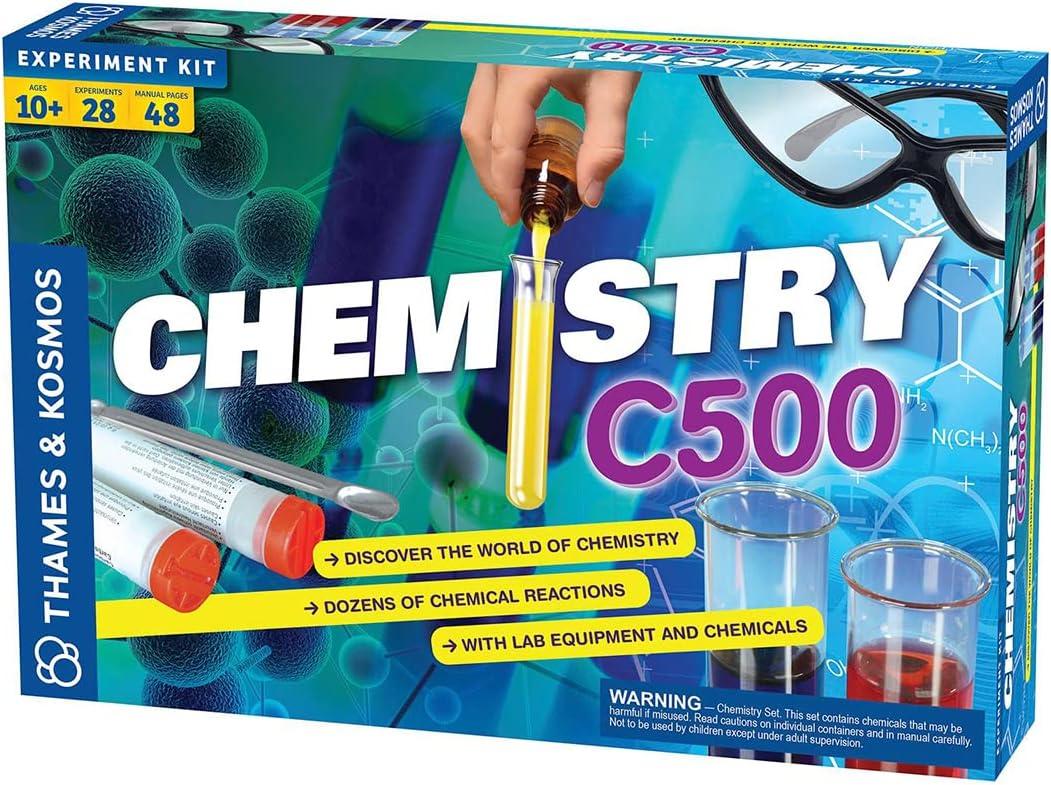 Thames & Kosmos Chemistry Chem C500 Science Kit with 28 Guided Experiments 48 Page Science Guide Parents Choice Silver Award Winner, 13.1" L x 2.6" W x 8.9" H