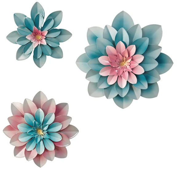 FTIJKLYE Metal Flower Wall Art,Floral wall decor Multiple Layer Decor for Indoor Outdoor Home Bedroom Living Room Office Garden(colorful)