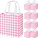Sweetude 16 Pcs Pink White Checkered Gift Bags with Handles Gingham Pink and White Party Favors Non-Woven Reusable Tote for Women Wedding Birthday Baby Shower Mother's Day Party Decorations