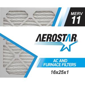 Aerostar 16x25x1 MERV 11 - 4 Count - Pleated HVAC, Furnace & Air Conditioner Filters - Removes Dust, Cold & Flu Germs, Lint, Mold, Pet Dander, Allergy-Causing Pollen, Smog & Smoke