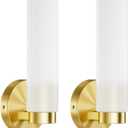 TETOTE Brushed Gold Wall Sconces Set of Two Modern Bathroom Wall Light Fixtures Farmhouse Wall Lights with Frosted Glass Shade for Mirror Bedroom Living Room (2 Packs)