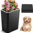 Jingmore Dog Poop Trash Can Outside 3.96 Gal/15 L Plant Styled Dog Waste Trash Can with Lid 50 Pcs Plastic Waste Bags Outdoor Indoor Poop Container Slim Garbage Bin for Yard Garden Pet (Flower Black, 3.96 Gal/ 15 L)