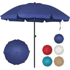 Blissun 6.5ft Patio Umbrella with Push Button Tilt & Height Adjustable, UV50+ Sun Protection with Sturdy Fiberglass Ribs & Iron Pole, Market Umbrella for Outdoor Table Garden Backyard Beach