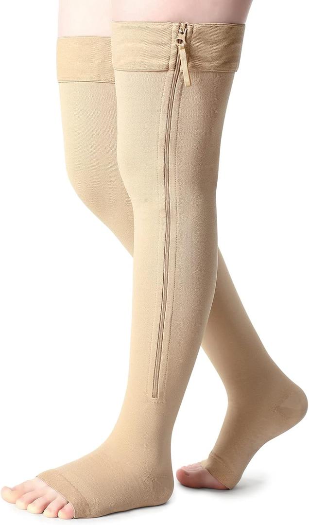 Newcotte Compression Socks with Zipper for Women Thigh High Compression Stockings 20-30mmhg Support Socks for Women Men (XL)