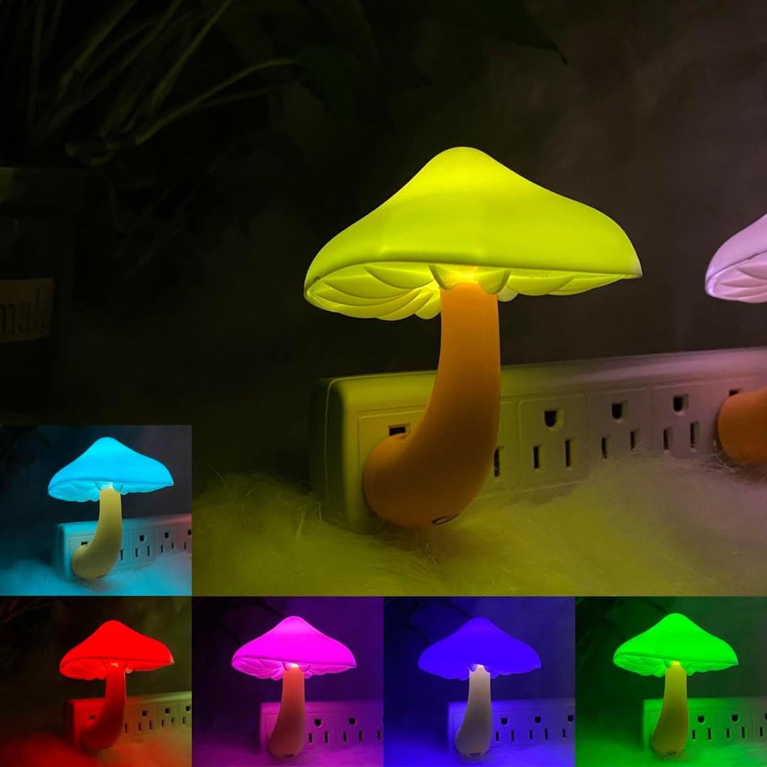 1 Pack, Plug-in LED Mushroom Night Light Lamp with Dusk to Dawn Sensor,Plug in LED Bed Cute Mushroom Nightlight Night lamp Wall Light Baby Night Lights for Kids Children (7-Color)