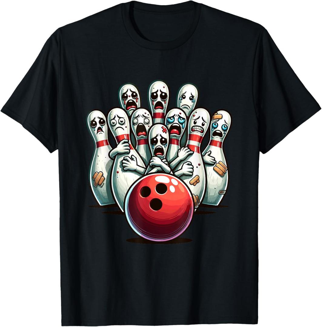 Funny Bowling Pin Faces for Bowling Lover, Men Kids Bowler T-Shirt