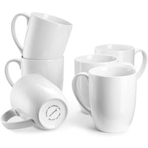 Jassceram Coffee Mugs Set of 6, 18 Ounce Ceramic Coffee Cups with Big Handle for Latte, Hot Tea, Cappuccino, Cocoa and Mocha - Dishwasher & Microwave Safe, White