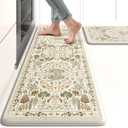 KIMODE Anti Fatigue Kitchen Mats 17"x47"+17"x29", Vibrant Floral Kitchen Rugs Sets of 2, Cushioned Non Skid Kitchen Mats for Floor, Comfort Kitchen Floor Mats for Sink Laundry Desk Beige