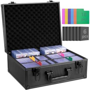 OEODAJ Top Loader Storage Box, Trading Card Case for Sports Cards, Fits 3" x 4" 35PT Rigid Card Holder with 18 Colorful Dividers and 6 Foam Stoppers, Holds 600+ Top Loaders, Cards Case Holder
