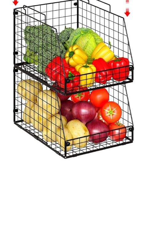 2 Pack Stackable Wire Storage Basket, Extra Large Capacity Pantry Organizer and Storage, Muti-Purpose for Fruit Vegetable Basket & Toy Bin & Snack Organizer, Size 16"L x10"W x8"H