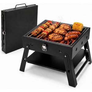 Small Portable BBQ Charcoal Grill: Mini Foldable Table Top Barbecue Grills | for Outdoor Cooking, Camping, Beach, Travel, Tailgates, Fathers Day Birthday Grilling Gift for Men Dad Husband