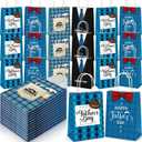 Saypacck 100 Pcs Fathers Day Gift Bags with Handle Bulk Blue Reusable Kraft Paper Tote Goodie Candy Package Shopping Present Wrap Bag for Happy Father Dad Grandpa Men Birthday Party Supplies (Classic)