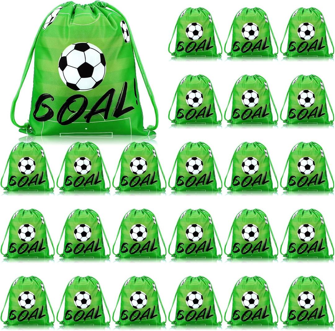 Sadnyy 24 Pcs Soccer Drawstring Bag Football Party Favor Backpack Sports Football Treat Bags Gift for Team Soccer Theme Birthday