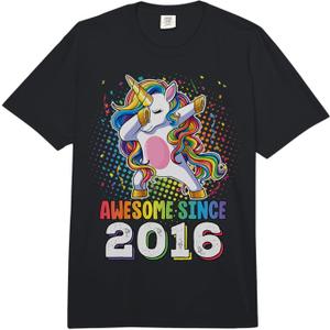 Awesome Since 2016 Girls Boys Dabbing Unicorn Birthday T-Shirt, XS