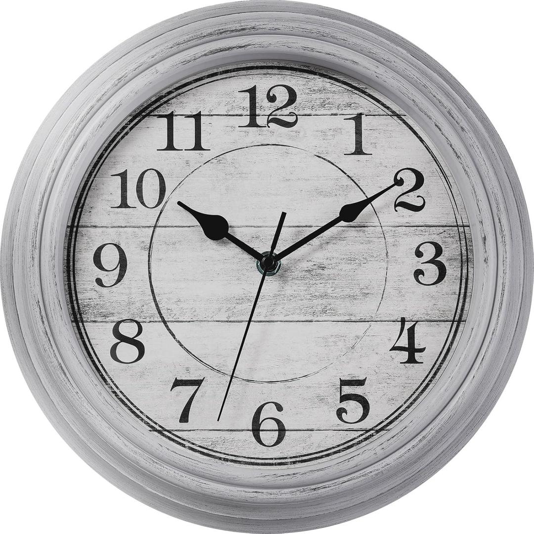 HYLANDA Wall Clock, 12 Inch Kitchen Decorative Wall Clock, Silent Wall Cocks Battery Operated Non Ticking with Large Numbers Easy to Read for Home Bathroom Office(Grey)