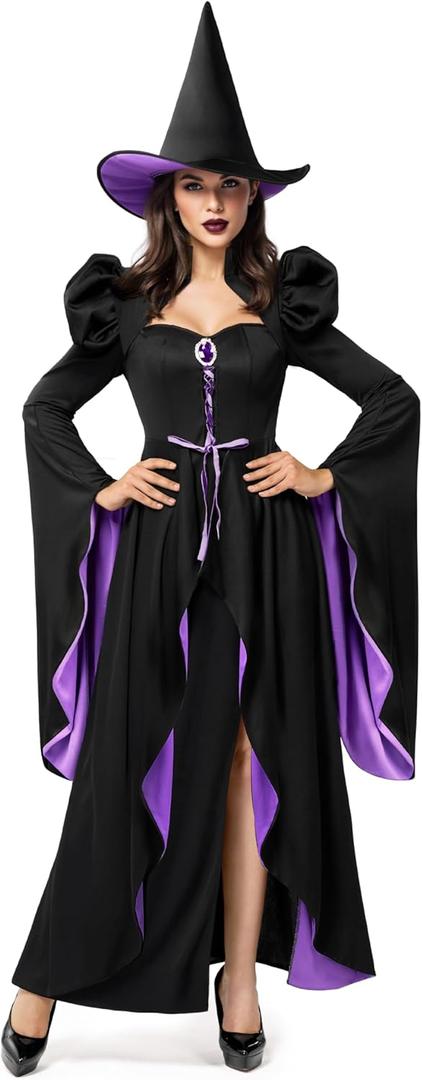 Spooktacular Creations Classic Witch Womens Halloween Costumes 2025, Costume with Witch Dress Hat Accessory for Cosplay (Medium)