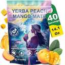 40 Servings (14.1oz) Yerba Mate Instant Tea Powder, 3-in-1 Peach Mango Flavored Low Sugar Super Drink to Support Energy & Focus with Prebiotics and Probiotics (EXP 08/24/27)